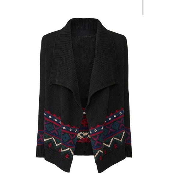 Lauren Ralph Lauren Fair Isle Open Front Cardigan Sweater Black Knit Size M - Picture 2 of 12